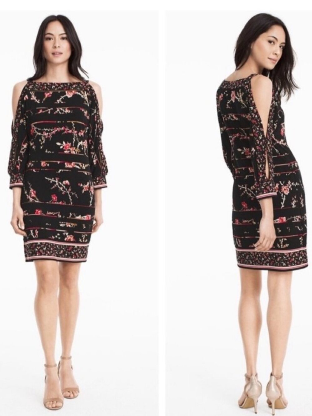 White House Black Market Split Sleeve Shift Dress S 570195258 Floral Open Sleeve